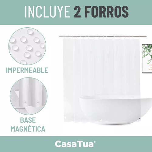 CORTINA BAÑO DUCHA CASATUA CON IMAN Y FORRO, COLOR GRIS - 7