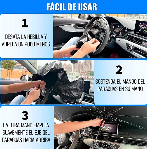 QUITASOL TIPO SOMBRILLA PARA AUTO PARASOL RETRACTIL PARABRIS EN COLOR NEGRO - 5