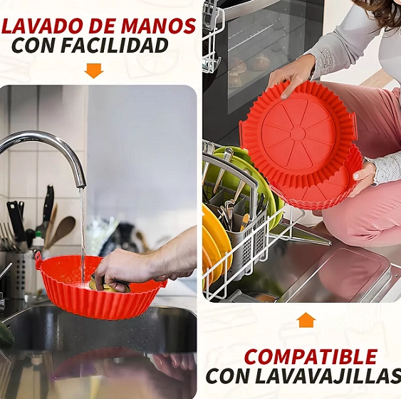 BANDEJA REUTILIZABLE DE SILICONA PARA FREIDORA DE AIR FRYER ROJA - 3