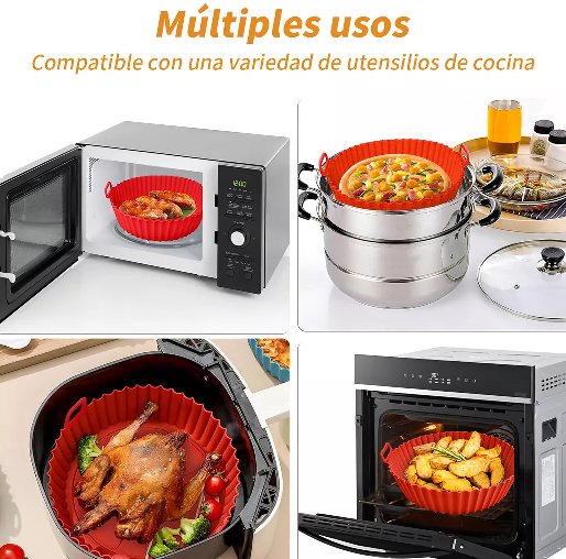 BANDEJA REUTILIZABLE DE SILICONA PARA FREIDORA DE AIR FRYER ROJA - 4