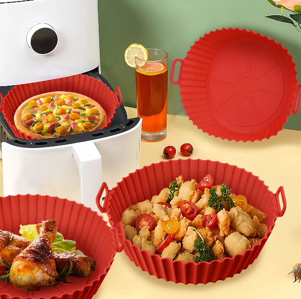 BANDEJA REUTILIZABLE DE SILICONA PARA FREIDORA DE AIR FRYER ROJA - 5