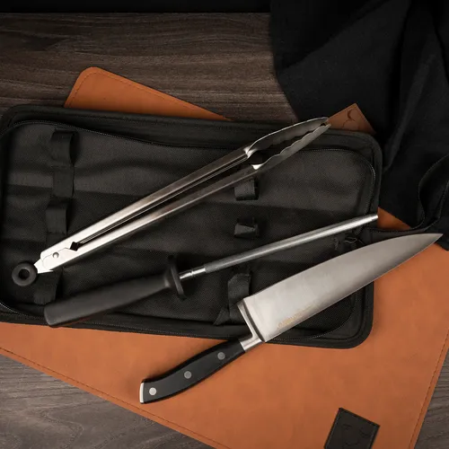 SET PARRILLERO 3 PIEZAS WAYU (CUCHILLO + PINZAS + AFILADOR) - 2
