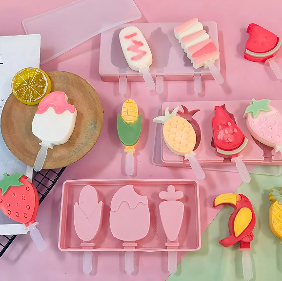 PACK DE 3 MOLDES DE HELADO DE SILICONA PARA MINI PALETAS ROSA - 3