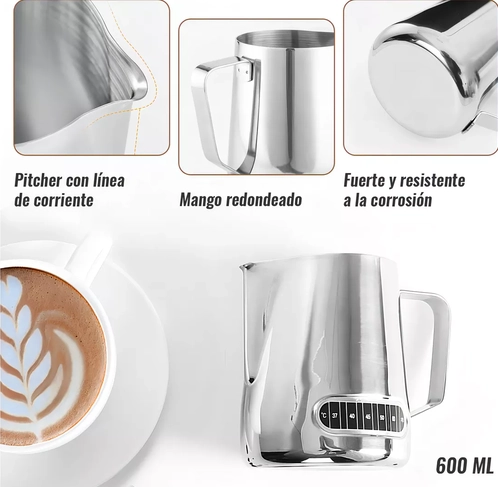 JARRA ESPUMA DE LECHE CON TERMOMETRO TEXTURIZAR 21OZ/600ML PLATEADO CHEF CHOICE - 3