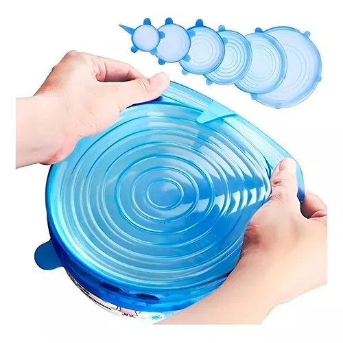 SET DE 6 TAPAS DE SILICONA EXTENSIBLES, ANTI ESCURRIMIENTOS, COLOR AZUL - 7