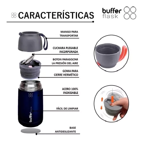 TERMO PARA COMIDA Y LIQUIDO BUFFER MULTIPROPOSITO, 630 ML, INCLUYE CUCHARA - 5