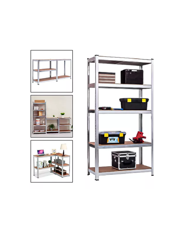 PACK 2 ESTANTES METALICOS OFICINA 180X90X40CM ORGANIZADOR ASPOR PLATEADO 5 NIVELES - 7