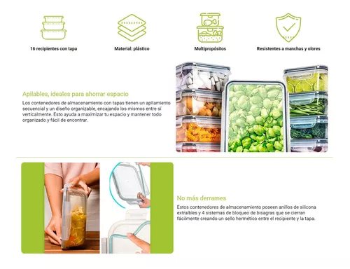 ORGANIZA TU COCINA: JUEGO DE 16 TARROS APILABLES CON TAPA HERME TICA, COLOR TRANSPARENTE - 7