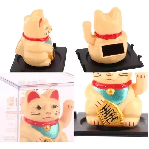 GATO DE LA SUERTE SOLAR, MANEKI NEKO, FENG SHUI, FORTUNA, MANO - 2