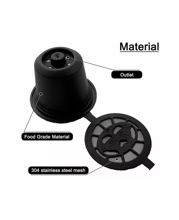 6 CAPSULAS CAFE  REUTILIZABLES PARA CAFETERA NESPRESSO NEGRO - 2