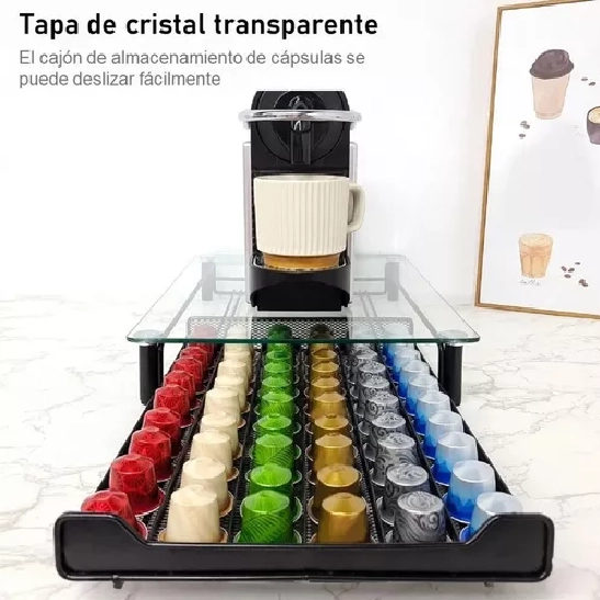 CAJON PARA CAPSULAS DE CAFE  CON TAPA DE CRISTAL NEGRO - 5