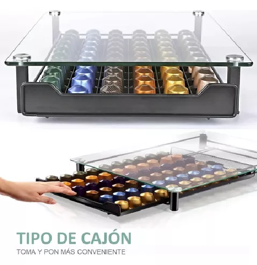 CAJON PARA CAPSULAS DE CAFE  CON TAPA DE CRISTAL NEGRO - 7