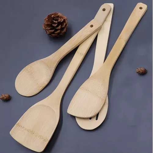 PACK DE 12 CUCHARAS DE MADERA DE BAMBU PARA COCINA, 30 CM - 7
