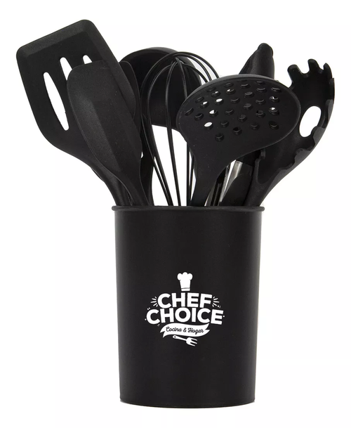 SET DE 12 UTENSILIOS DE COCINA DE SILICONA ANTIADHERENTES EN COLOR NEGRO - 1