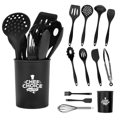 SET DE 12 UTENSILIOS DE COCINA DE SILICONA ANTIADHERENTES EN COLOR NEGRO - 2
