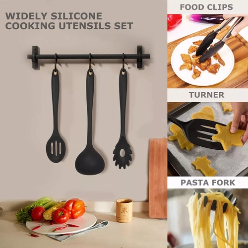 SET DE 12 UTENSILIOS DE COCINA DE SILICONA ANTIADHERENTES EN COLOR NEGRO - 4
