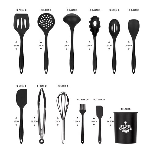 SET DE 12 UTENSILIOS DE COCINA DE SILICONA ANTIADHERENTES EN COLOR NEGRO - 5