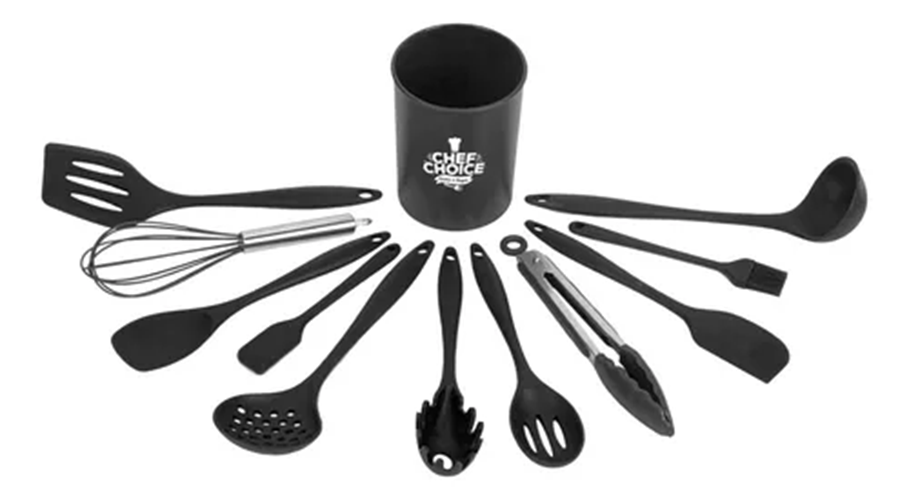 SET DE 12 UTENSILIOS DE COCINA DE SILICONA ANTIADHERENTES EN COLOR NEGRO - 6