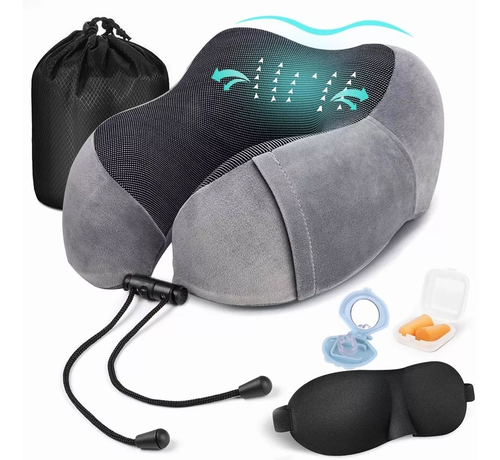 ALMOHADA VISCOELASTICA PARA VIAJE DE CUELLO CON ANTIFAZ REGALO GRIS - 2