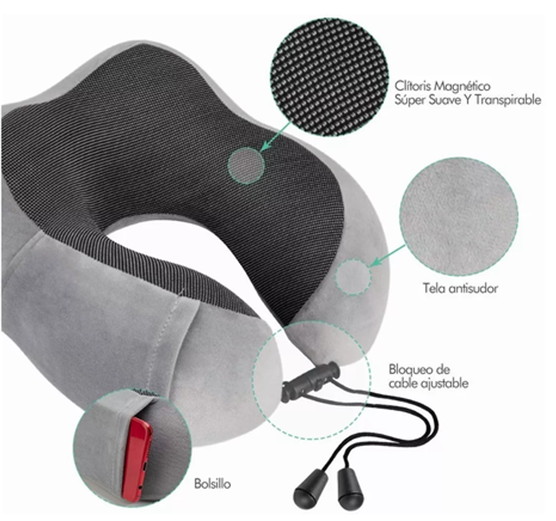 ALMOHADA VISCOELASTICA PARA VIAJE DE CUELLO CON ANTIFAZ REGALO GRIS - 3