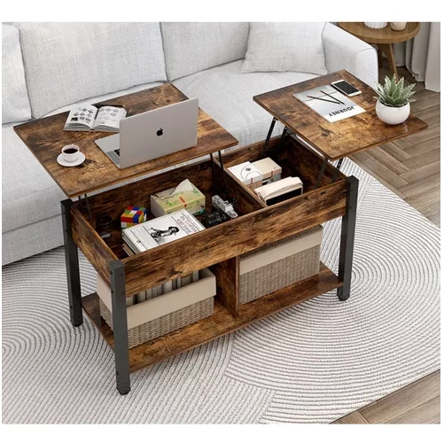 MESA DE CENTRO ELEVABLE PARA LIVING, DIMENSIONES 110X49X48 CM, COLOR MARRON OSCURO - 2