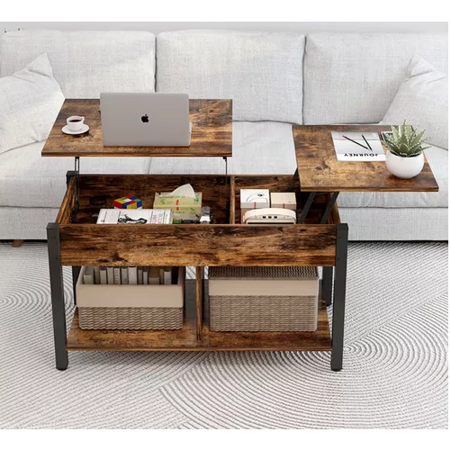 MESA DE CENTRO ELEVABLE PARA LIVING, DIMENSIONES 110X49X48 CM, COLOR MARRON OSCURO - 3