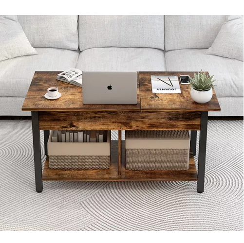 MESA DE CENTRO ELEVABLE PARA LIVING, DIMENSIONES 110X49X48 CM, COLOR MARRON OSCURO - 4