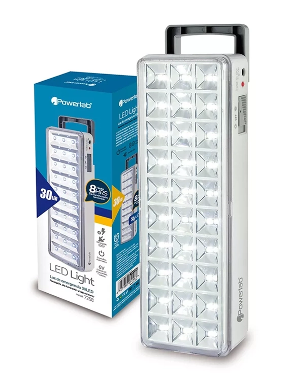 LAMPARA DE EMERGENCIA LED CON BATERIA RECARGABLE, 30 LEDS, 120 LUM, 5W, EN COLOR BLANCO - 2