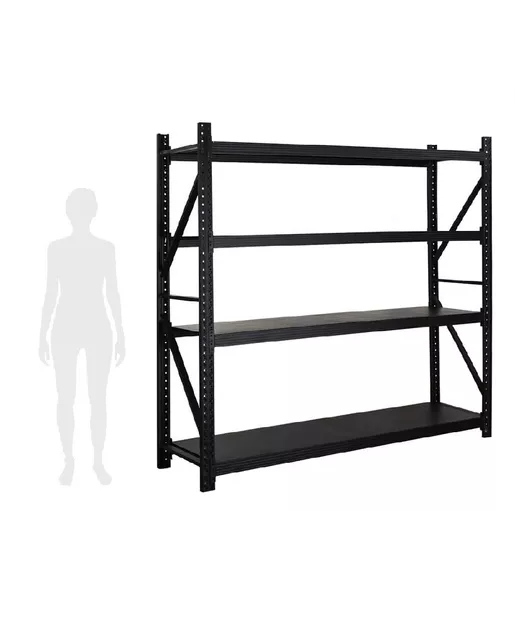 ESTANTE METALICO EN COLOR NEGRO RACK 200X200X60CM 800KG ARMADO RAPIDO - 2