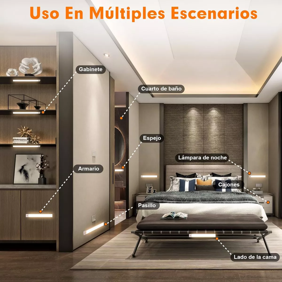 LUZ CLOSET BARRA CON SENSOR MOVIMIENTO 30CM LAMPARA ARMARIO EN COLOR BLANCO - 5