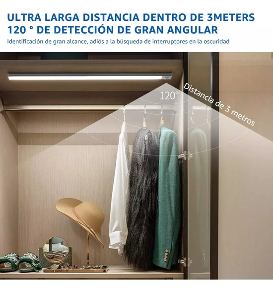 LUZ CLOSET BARRA CON SENSOR MOVIMIENTO 30CM LAMPARA ARMARIO EN COLOR BLANCO - 6