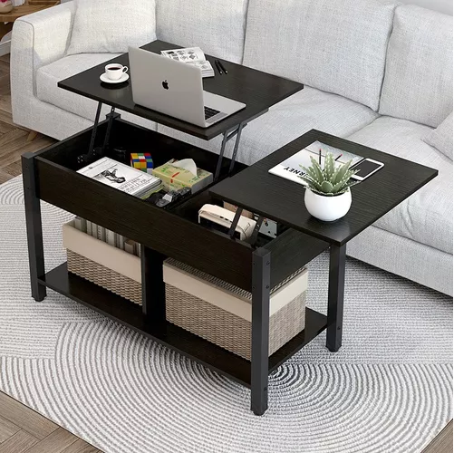 MESA DE CENTRO ELEVABLE PARA LIVING, DIMENSIONES 110X49X48 CM, COLOR EN COLOR NEGRO - 2