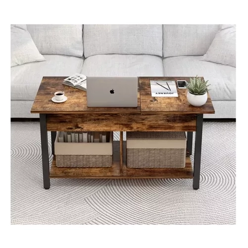 MESA DE CENTRO ELEVABLE PARA LIVING, DIMENSIONES 110X49X48 CM, COLOR EN COLOR NEGRO - 4