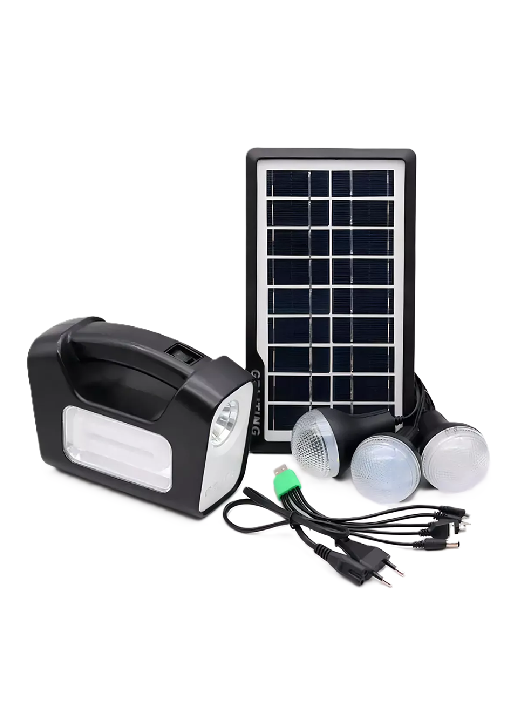 KIT LAMPARA DE EMERGENCIA SOLAR CAMPING USB + 3 AMPOLLETAS, EN COLOR NEGRO - 2