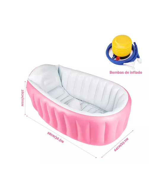 BAÑERA INFLABLE PLEGABLE PARA BEBE S CON BOMBA DE AIRE, ROSADO - 2
