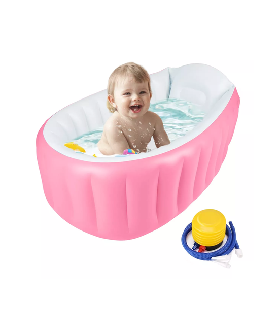 BAÑERA INFLABLE PLEGABLE PARA BEBE S CON BOMBA DE AIRE, ROSADO - 4
