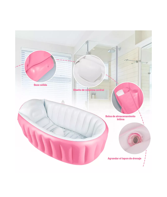 BAÑERA INFLABLE PLEGABLE PARA BEBE S CON BOMBA DE AIRE, ROSADO - 5