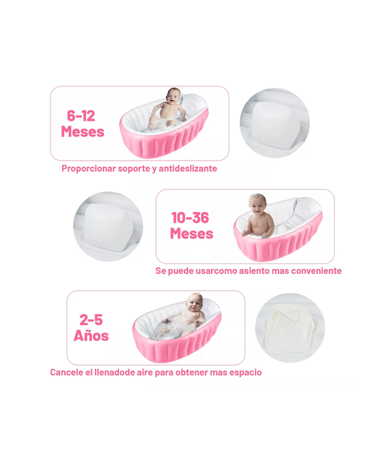 BAÑERA INFLABLE PLEGABLE PARA BEBE S CON BOMBA DE AIRE, ROSADO - 6
