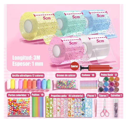 5 ROLLOS DE CINTA DE BURBUJA DOBLE CARA SURTIDOS DIY - 2
