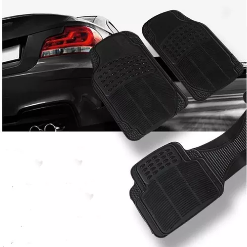 ALFOMBRA DE PISO DE GOMA PARA AUTO, UNIVERSAL, SET DE 3 PIEZAS, COLOR NEGRO - 2