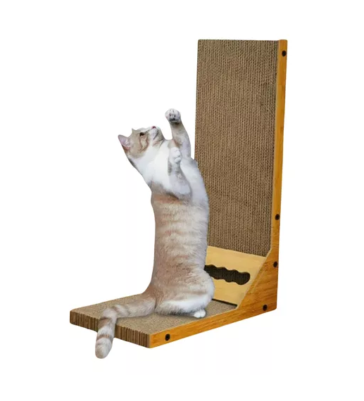 RASCADOR VERTICAL DISEÑO L CARTON CORRUGADO GATOS EN COLOR CAFE - 1