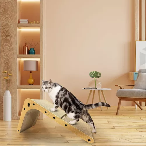 RASCADOR VERTICAL DISEÑO L CARTON CORRUGADO GATOS EN COLOR CAFE - 3