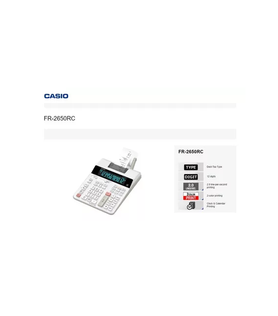 CALCULADORA IMPRESORA CASIO FR2650RC, REIMPRESION, COLOR EN COLOR BLANCO - 3