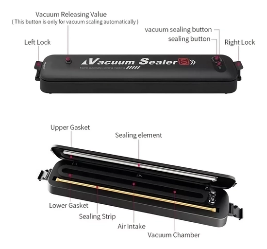 MAQUINA SELLADORA AL VACIO ALIMENTOS SELLADOR + BOLSAS EN COLOR NEGRO - 6
