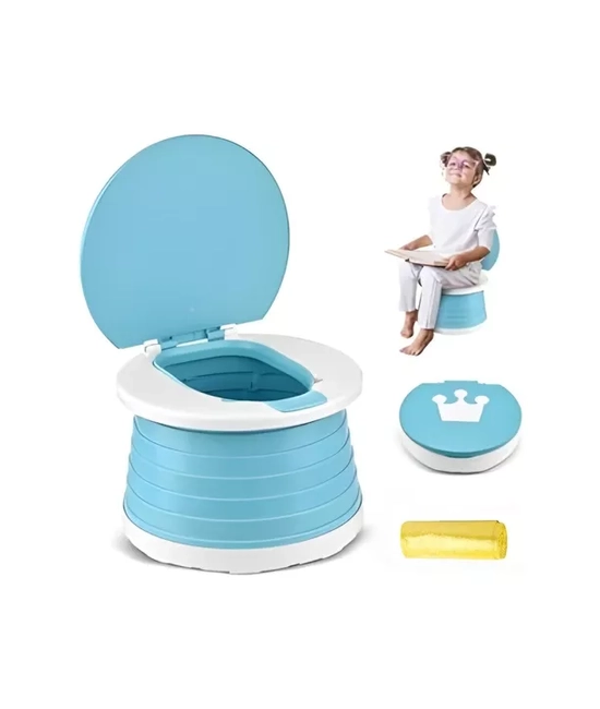 PELELA PLEGABLE BAÑO INODORO PORTATIL COLOR CELESTE - 1