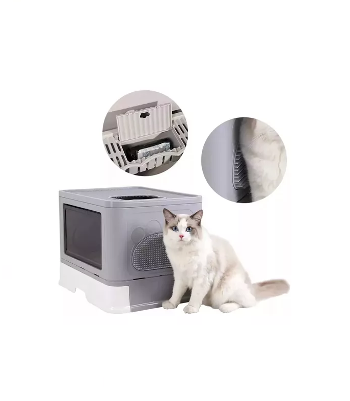 ARENERO CERRADO PARA GATOS CUPULA CON BASE MOVIL GRIS - 2