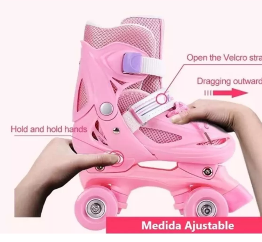 PATINES ROLLERS NIÑA MAS PROTECTORES Y CASCO TALLA M 33-36, ROSADO - 5