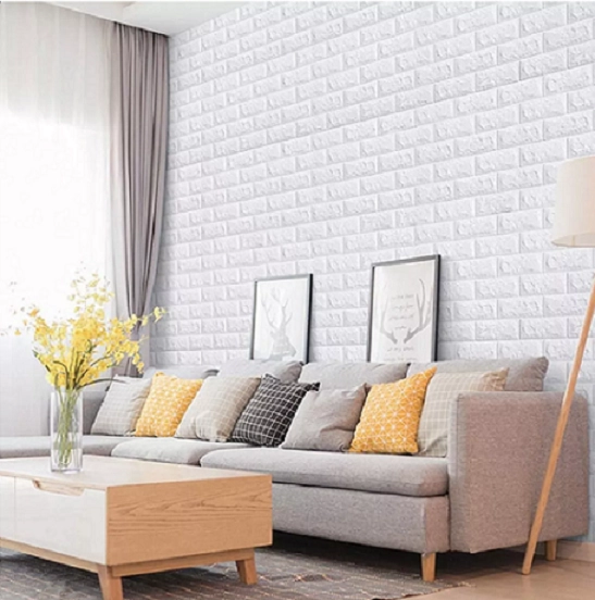 PACK DE 10 LAMINAS DE PAPEL MURAL 3D LADRILLO BLANCO 77X70CM - 2