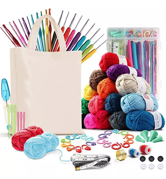 SET COMPLETO DE CROCHET CON ACCESORIOS Y LANAS + TOTE BAG 79 PIEZAS - 1