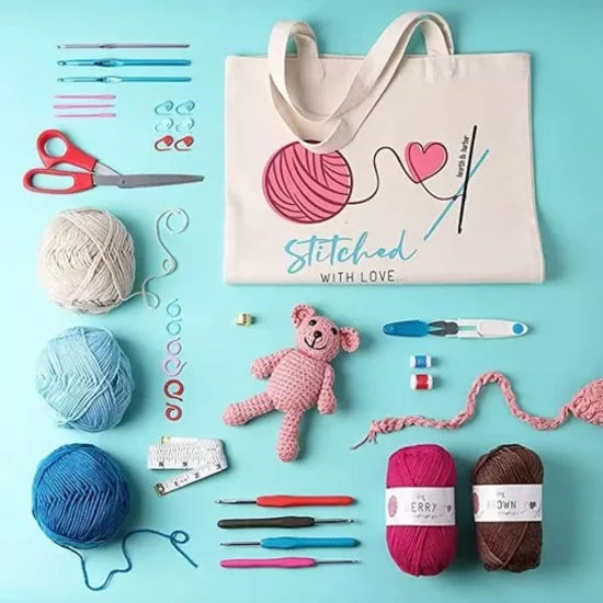 SET COMPLETO DE CROCHET CON ACCESORIOS Y LANAS + TOTE BAG 79 PIEZAS - 3